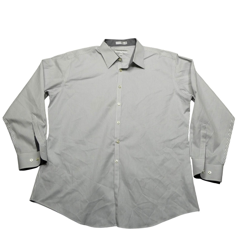 Jhane Barnes Shirt Mens 17.5 34/35 White Stripe Slim Fit Non Iron Dress